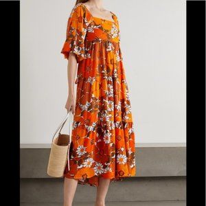 Faithfull the Brand Orange Floral Midi Dress
